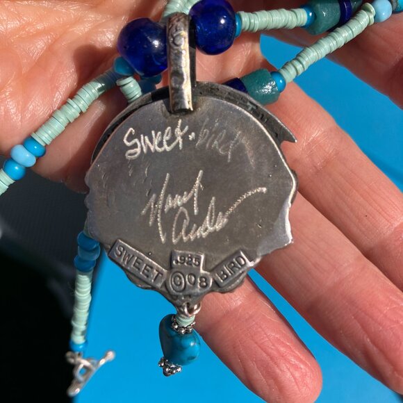 Sweet Bird Studio "Nature Girl" sterling silver pendant and trade beads necklace - Picture 3 of 4